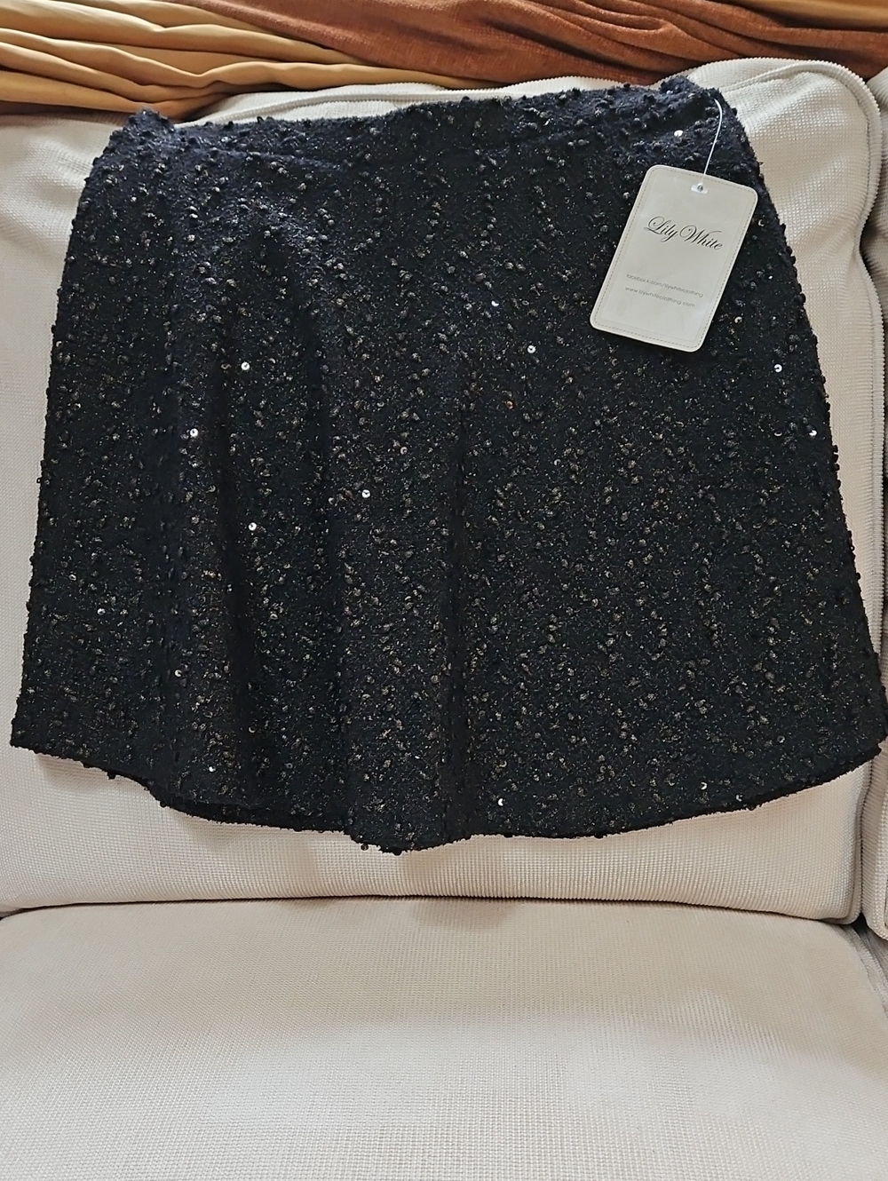 Lily White Black Sequin Flared Skirt New Tags Attached